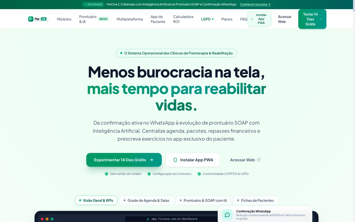 Interface do sistema FisiOne