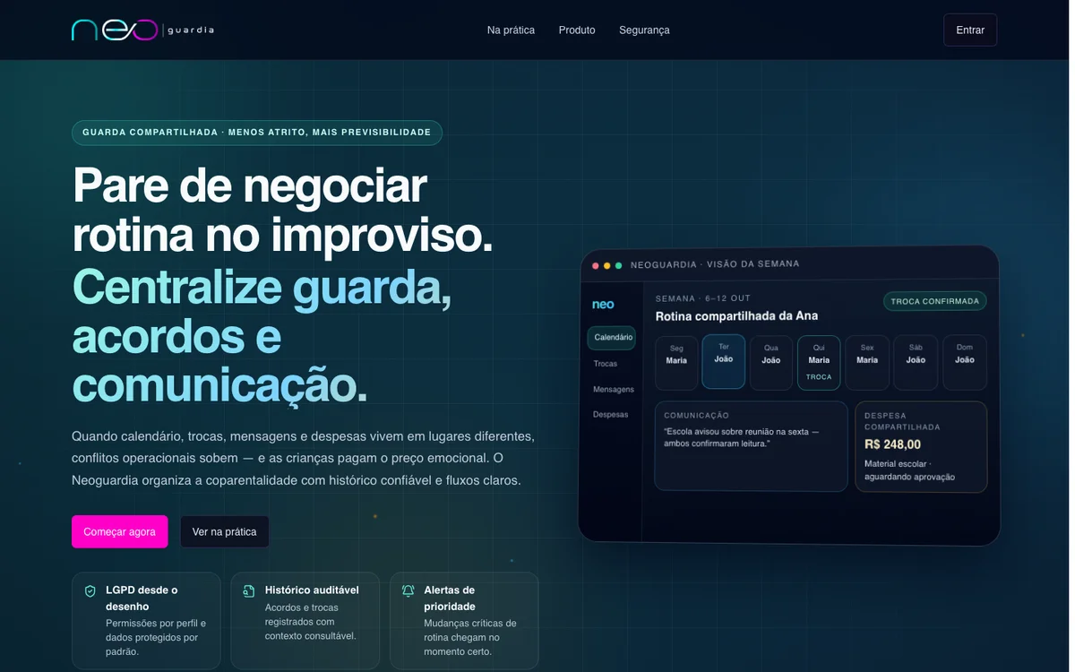 Interface do sistema NeoGuardia